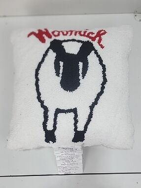 Woolrich White Sheep Graphic Hooked Pillow with Red Text